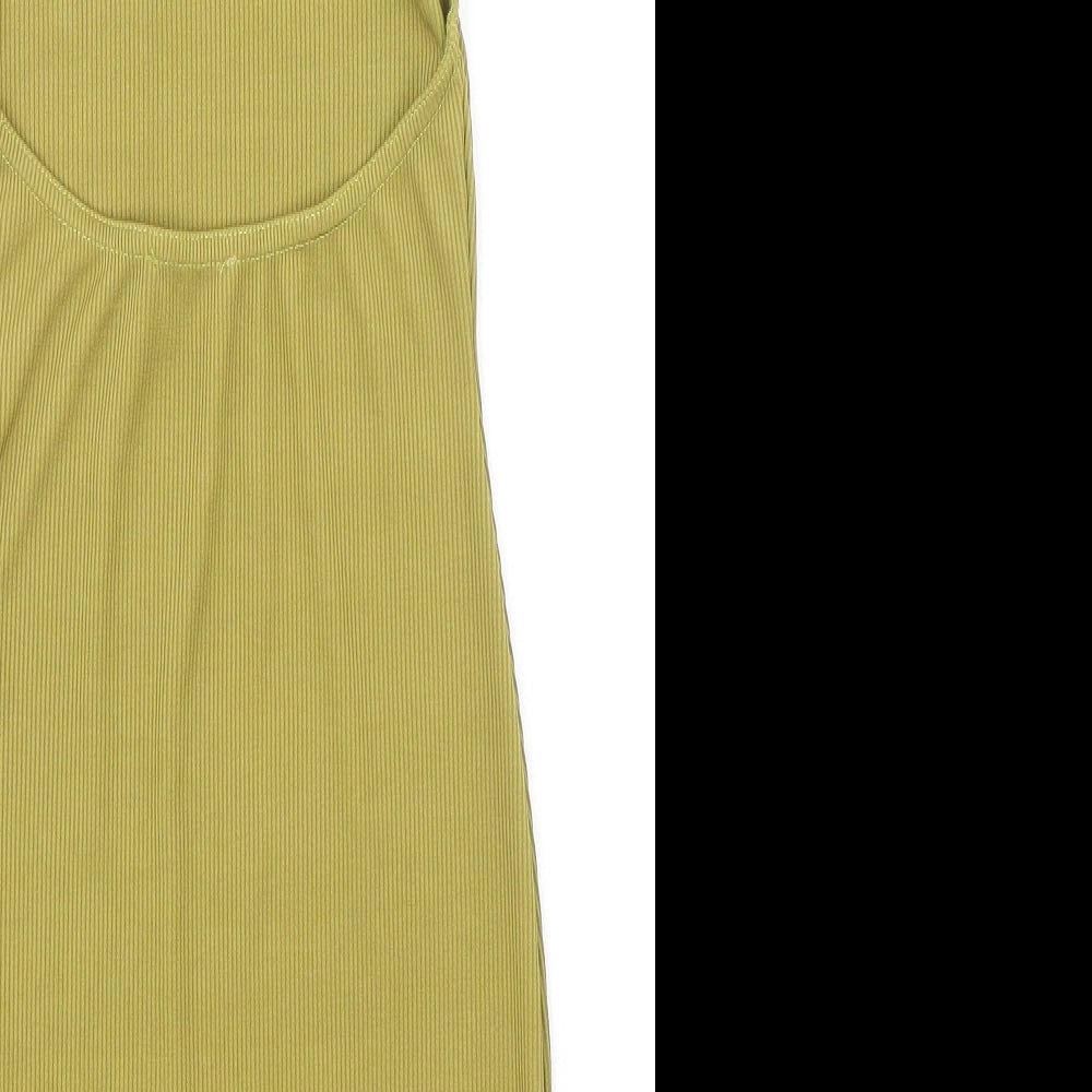 PRETTYLITTLETHING Womens Green Polyester Bodycon Size 8 Halter Button - Ribbed Backless