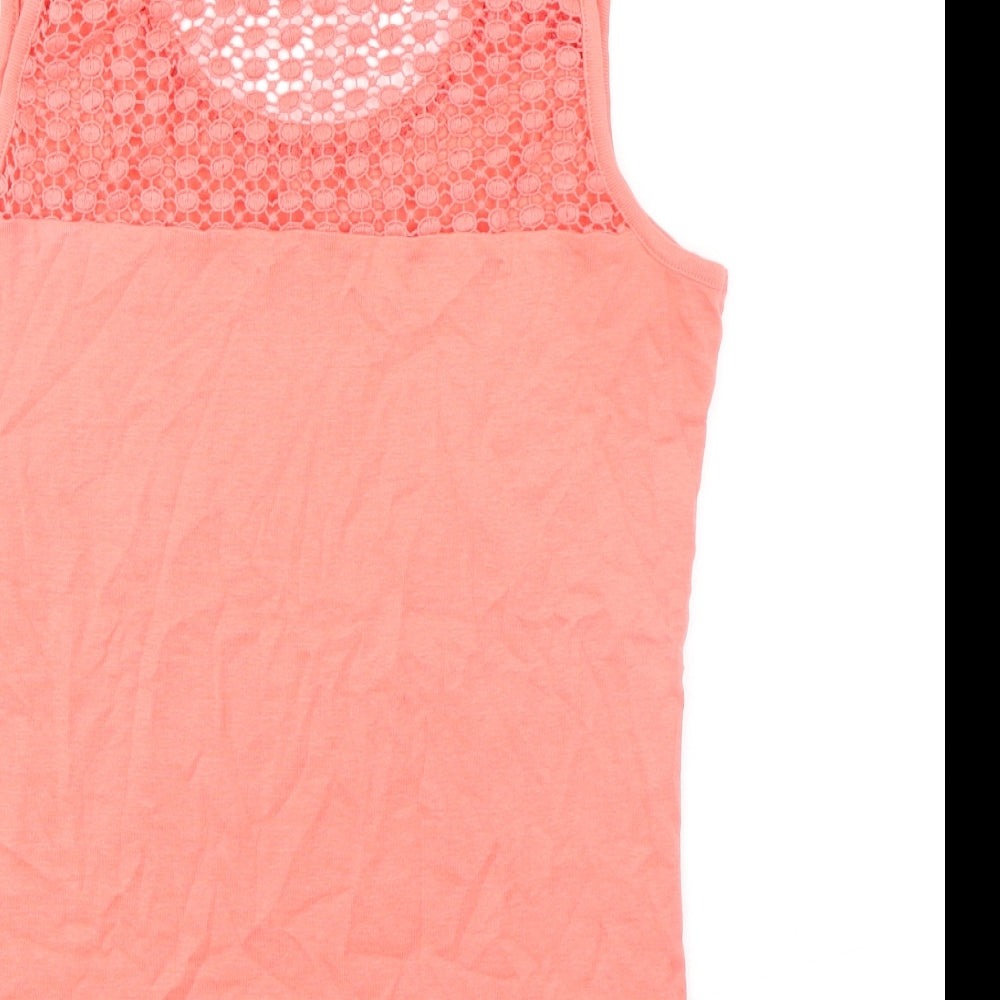 Bonmarché Womens Orange 100% Cotton Basic Tank Size 10 Round Neck - Crochet Detail