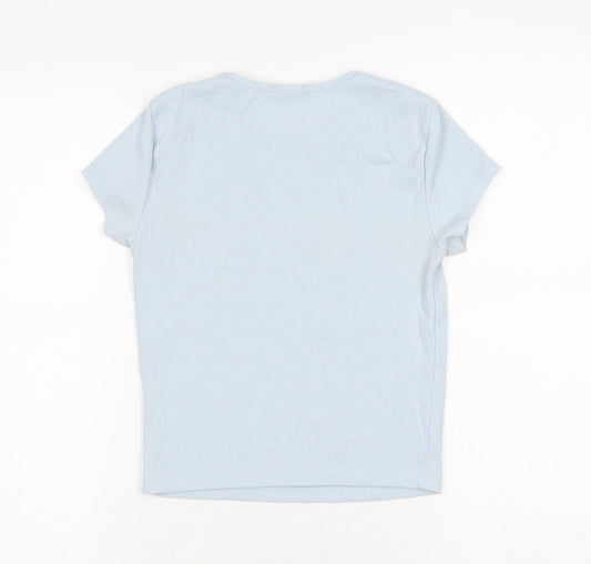 Bershka Womens Blue Polyester Basic T-Shirt Size M Round Neck