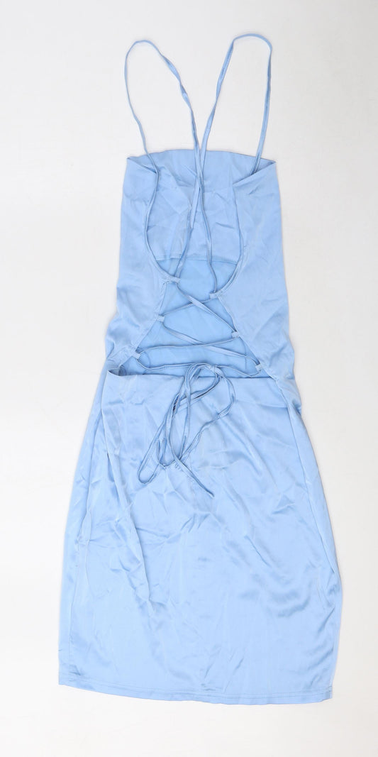 NAANAA Womens Blue Polyester Slip Dress Size 12 Cowl Neck Zip