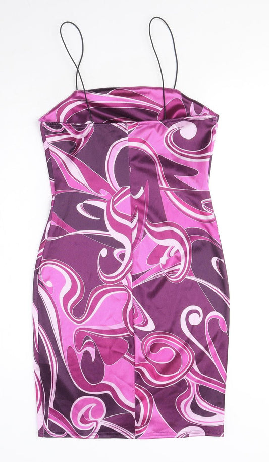 New Look Womens Purple Geometric Polyester Mini Size 10 Square Neck Pullover