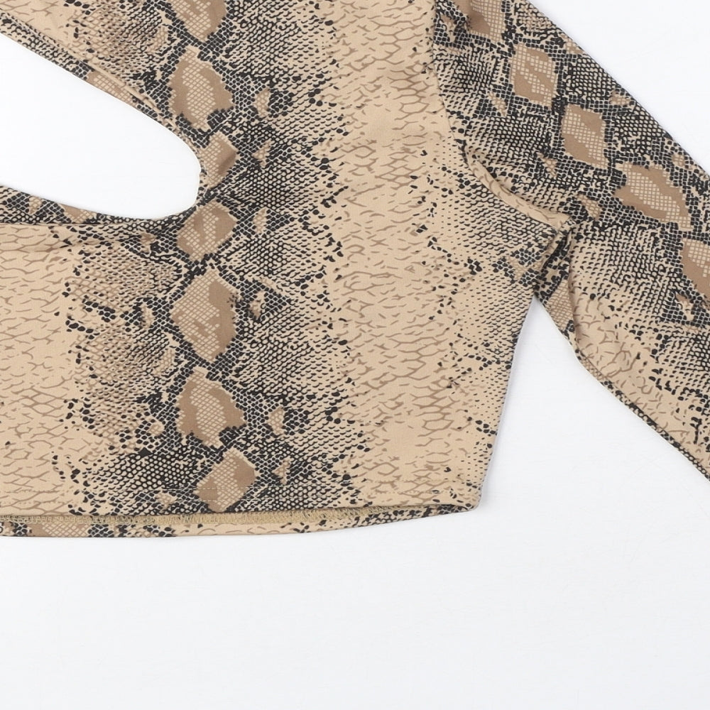 Nasty Gal Womens Brown Animal Print Polyester Cropped T-Shirt Size 6 One Shoulder - Snake Print