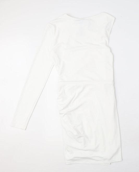 Zara Womens White Polyester Mini Size S One Shoulder Zip - Cut Out Detail