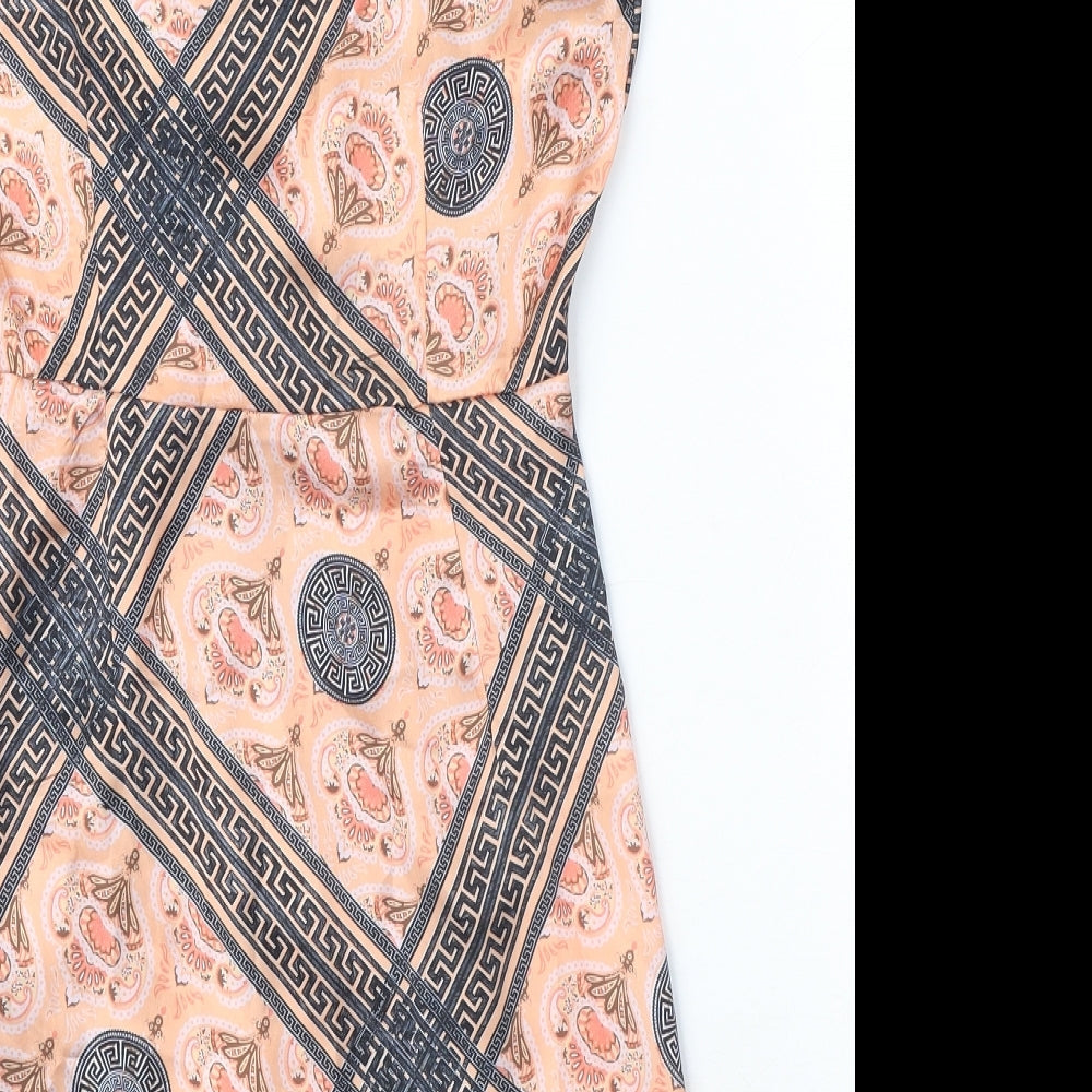 Missguided Womens Orange Paisley Polyester Mini Size 8 V-Neck Zip