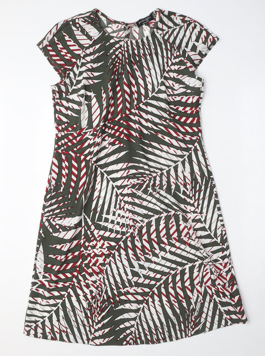 Additional front view of Principles women’s green geometric polyester a-line, size UK 10, round neck button