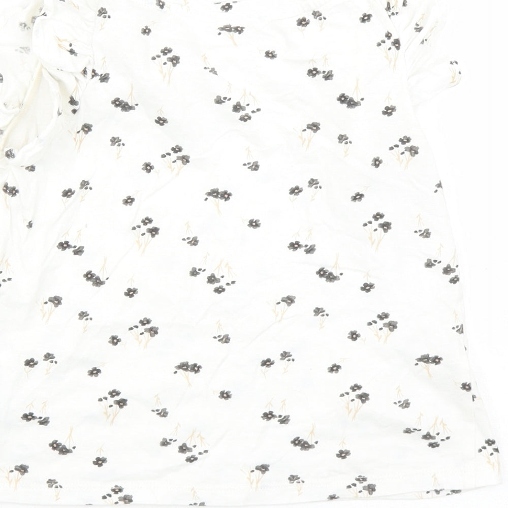H&M Boys Ivory Floral Cotton Basic T-Shirt Size 5-6 Years Round Neck Pullover