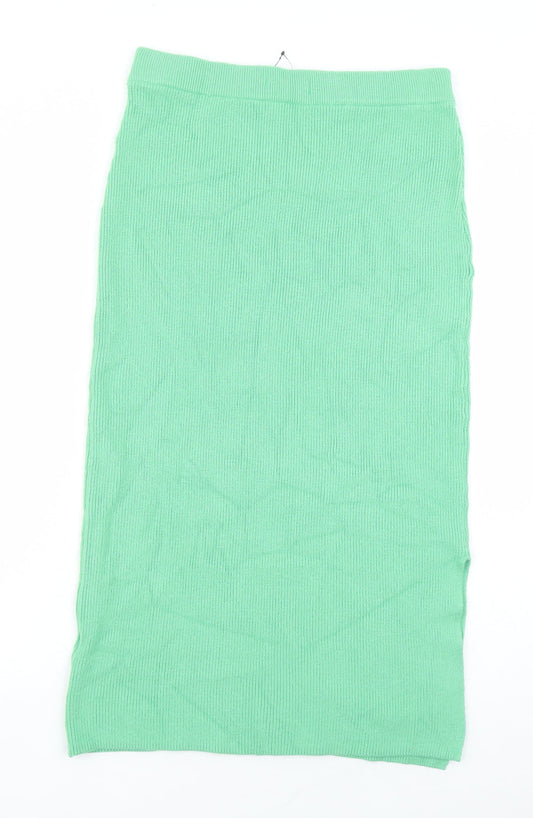 Marks and Spencer Womens Green Viscose A-Line Skirt Size M - Side split detail