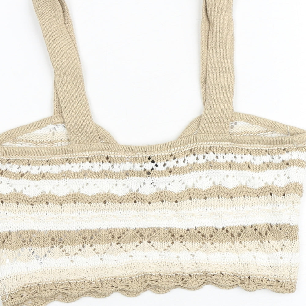 Womens UK Size S H&M Beige Cropped Tank