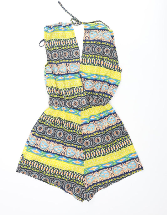 AX Paris Womens Multicoloured Geometric Polyester Playsuit One-Piece Size 8 Tie