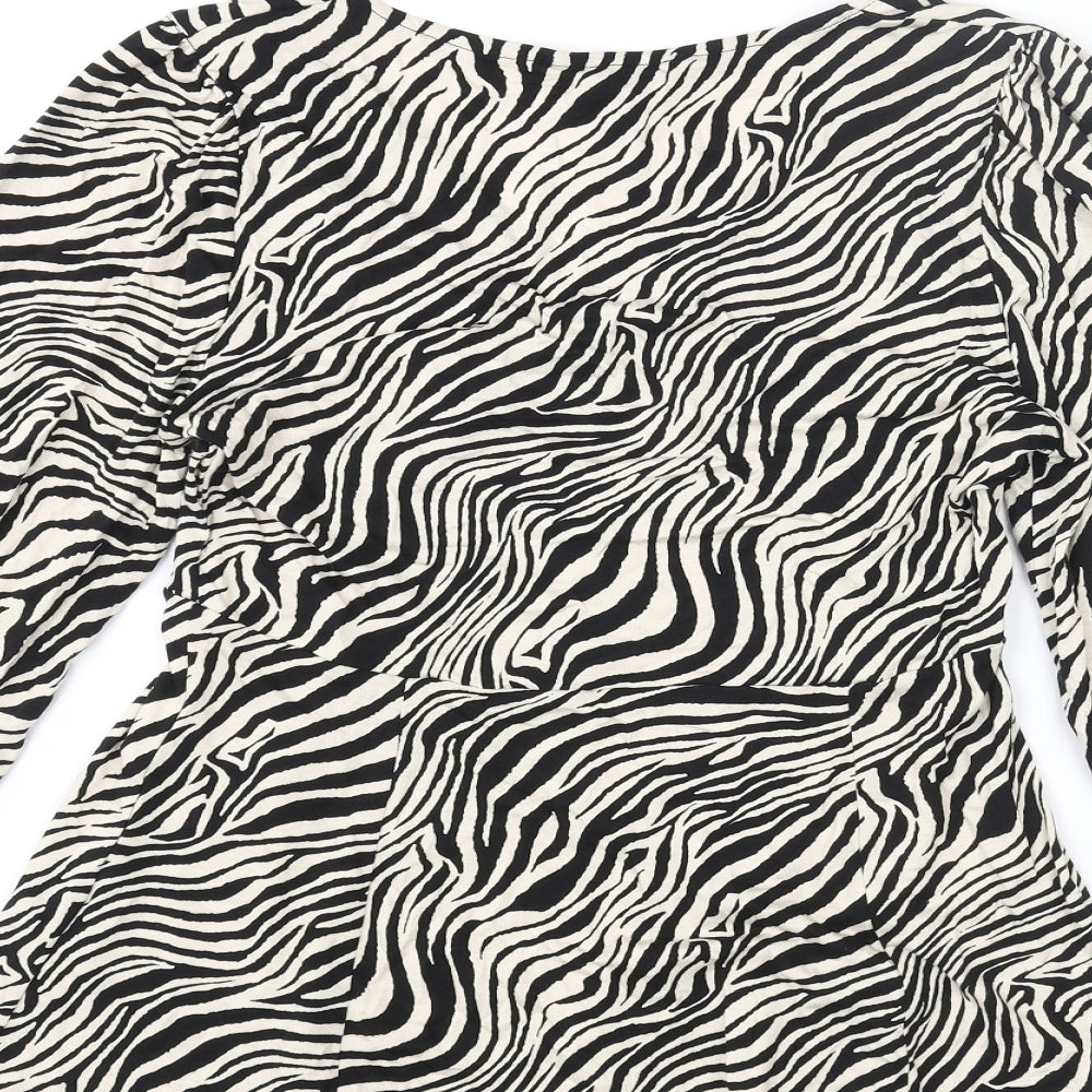 Friends Like These Womens Beige Animal Print Viscose Basic Blouse Size 8 V-Neck - Tiger Print Peplum