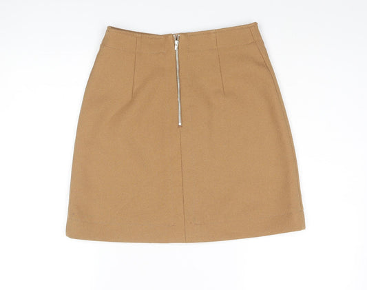 H&M Womens Brown Polyester A-Line Skirt Size 8 Zip