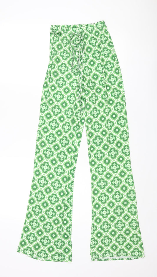 I SAW IT FIRST Womens Green Geometric Polyester Trousers Size 4 L33 in Regular Tie