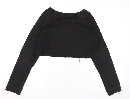 Bershka Womens Black Cotton Pullover Sweatshirt Size S Pullover - Cropped Raw Hem