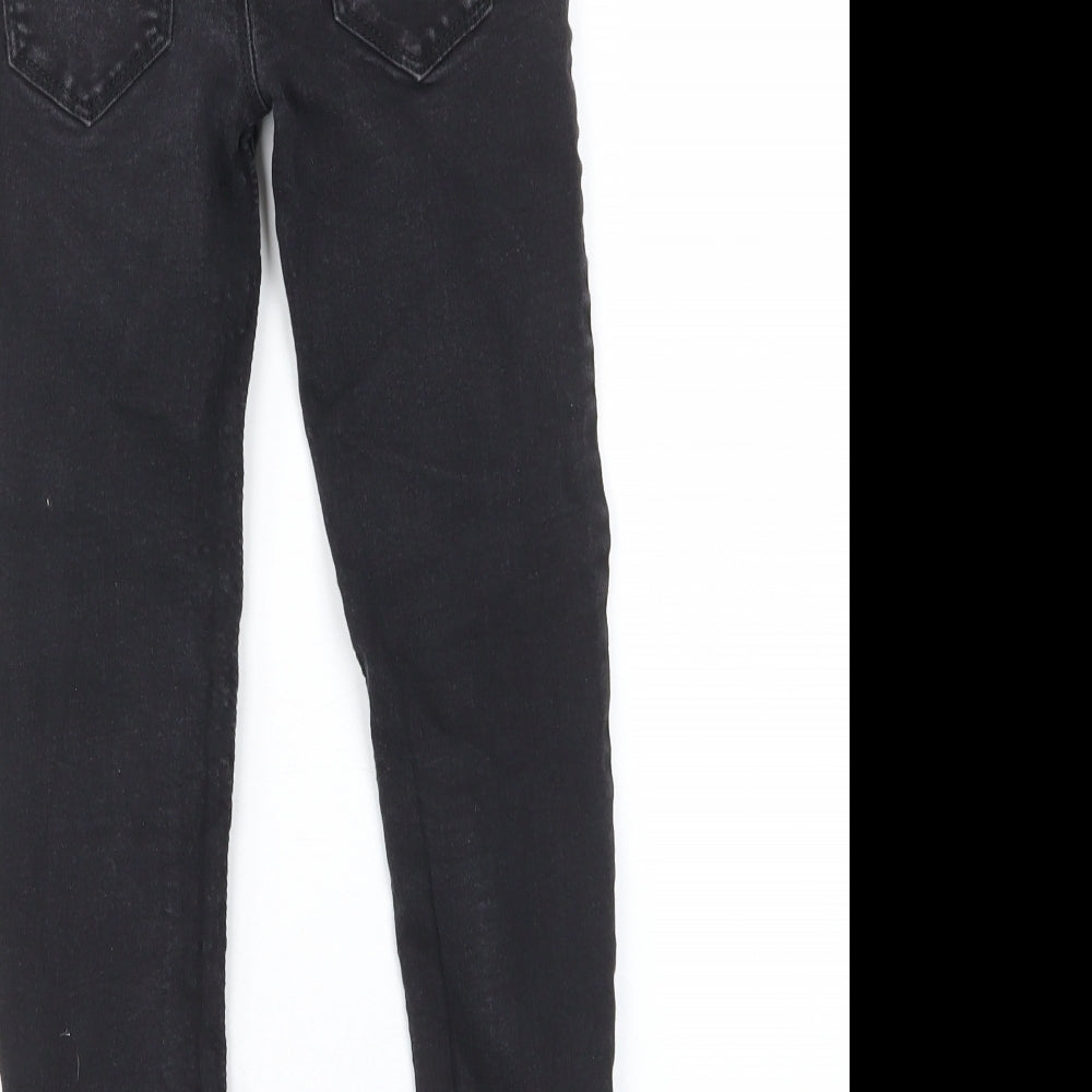 Denim & Co. Girls Black Cotton Skinny Jeans Size 8-9 Years L21 in Regular Zip - Pockets, Belt Loops