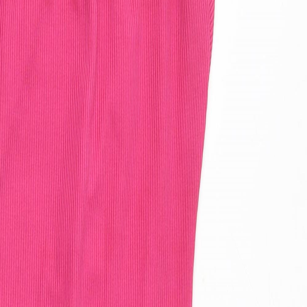 PRETTYLITTLETHING Womens Pink Polyester Bodycon Size 8 Halter Pullover - Ribbed Ruched Front