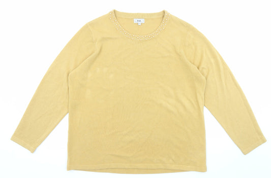 Womens UK Size XL Text Yellow Pullover Jumper