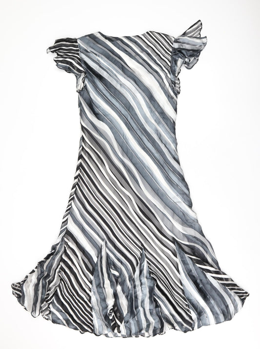 CC Womens Grey Striped Viscose Shift Size 10 V-Neck Pullover