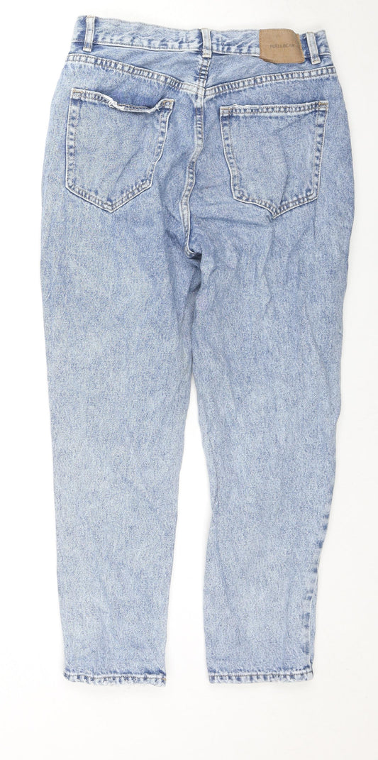 Pull&Bear Womens Blue Cotton Straight Jeans Size 10 L24 in Regular Zip