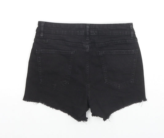 Miss Selfridge Womens Black Cotton Hot Pants Shorts Size 8 L3 in Regular Zip