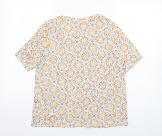 Classic Womens Multicoloured Geometric Viscose Basic T-Shirt Size 14 Round Neck