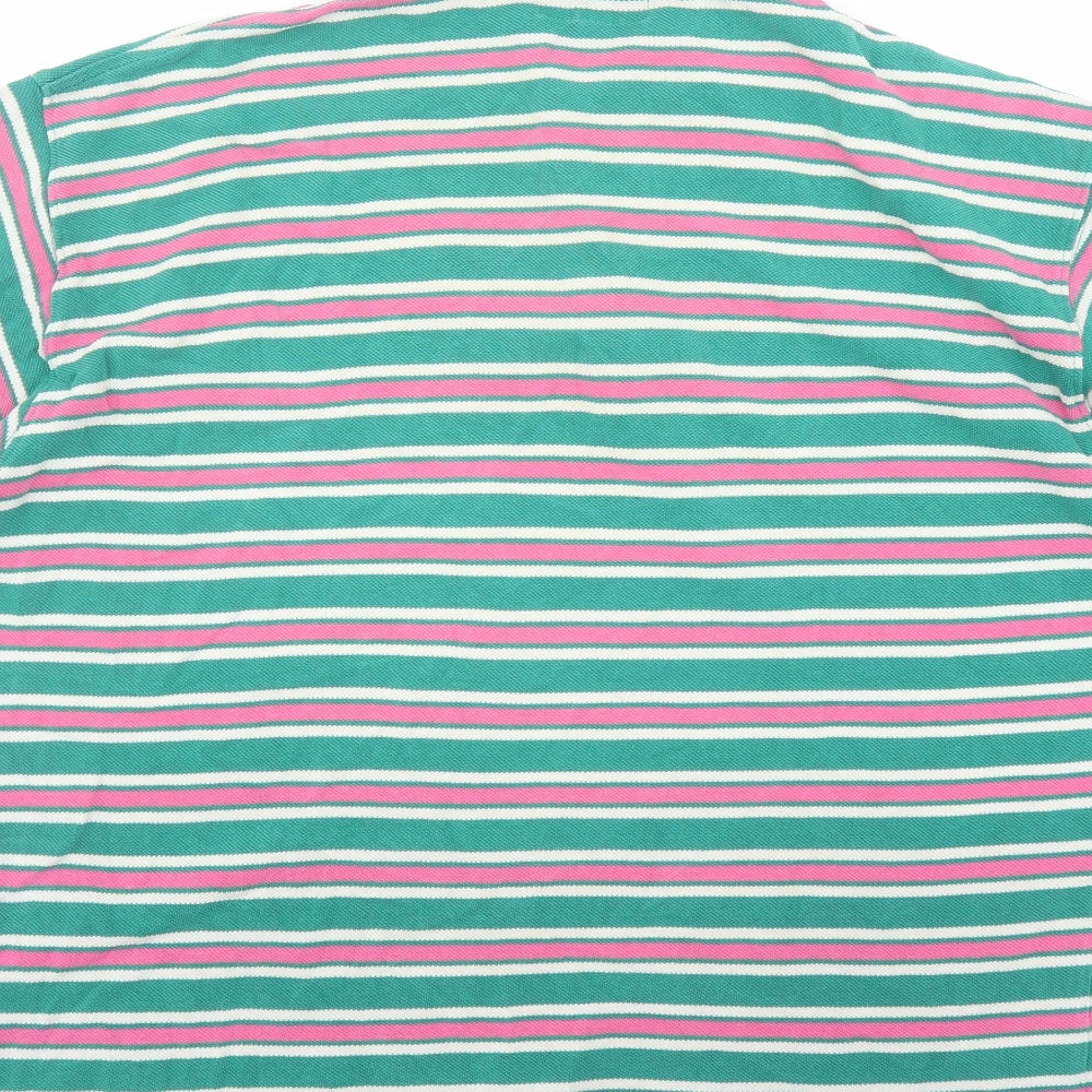 Hawkshead Mens Green Striped Polyester Polo Size S Collared Button