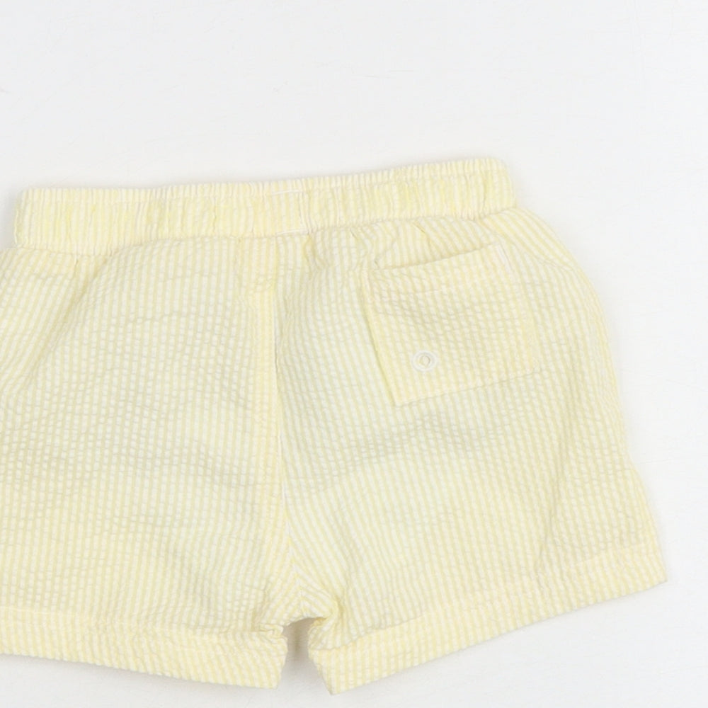 Marks and Spencer Baby Yellow Striped Cotton Cropped Trousers Size 6-9 Months Drawstring - Shorts