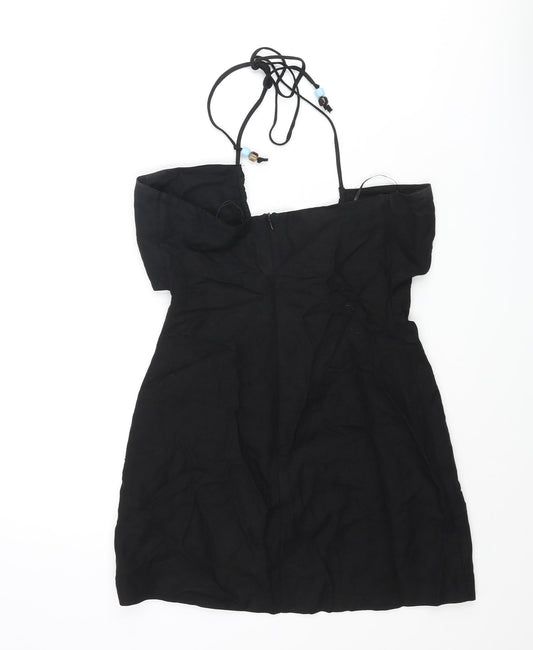 Zara Womens Black Viscose Mini Size XS Halter Zip - Beaded Tie