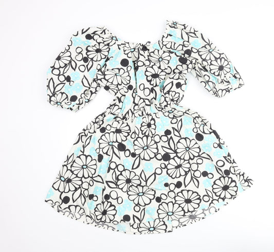 Zara Womens Ivory Floral Cotton Wrap Dress Size XS V-Neck Tie - Rouched
