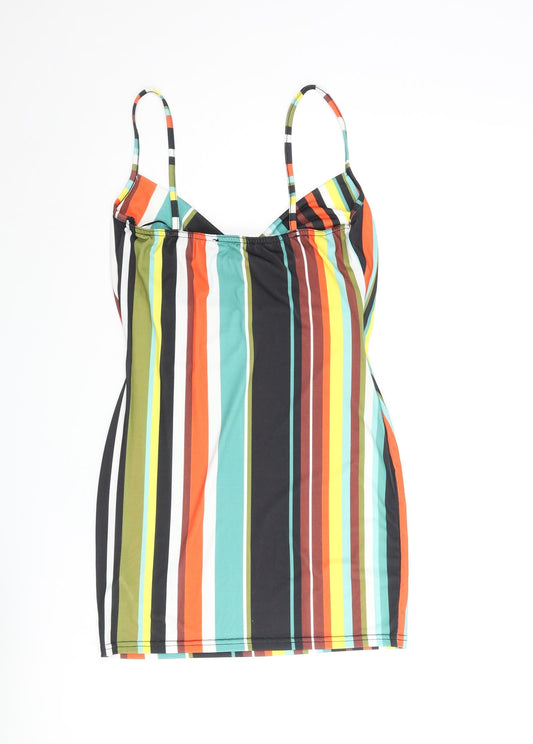 Missguided Womens Multicoloured Striped Polyester Mini Size 10 Cowl Neck Pullover