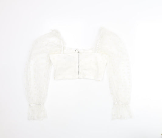 Womens UK Size 8 New Look Ivory Cropped Blouse