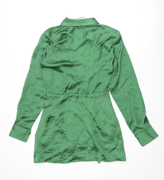 Zara Womens Green Polyester Shirt Dress Size S Collared Zip - Button