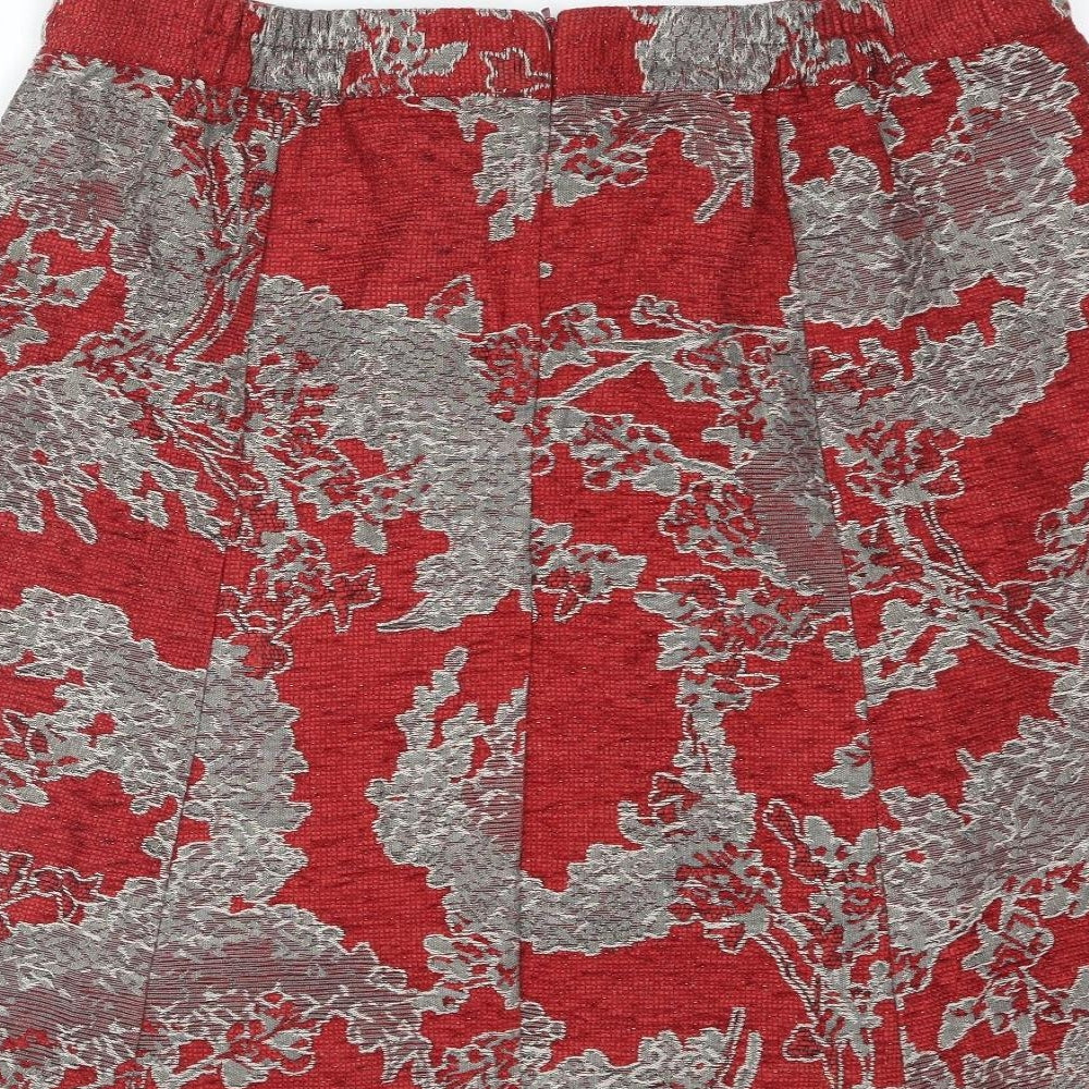 Classic Womens Red Geometric Polyester A-Line Skirt Size 16 Zip
