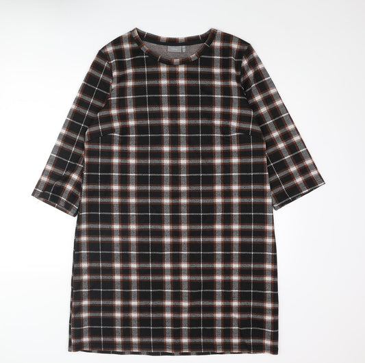 Additional front view of b.young women’s black check polyester shift, size XL, round neck pullover