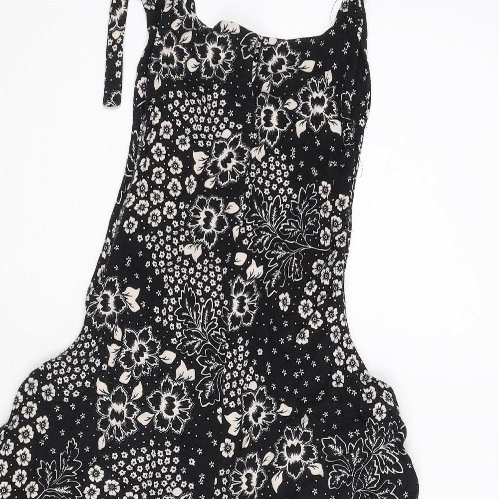 New Look Womens Black Floral Vinyl Romper One-Piece Size 10 Tie - Bow
