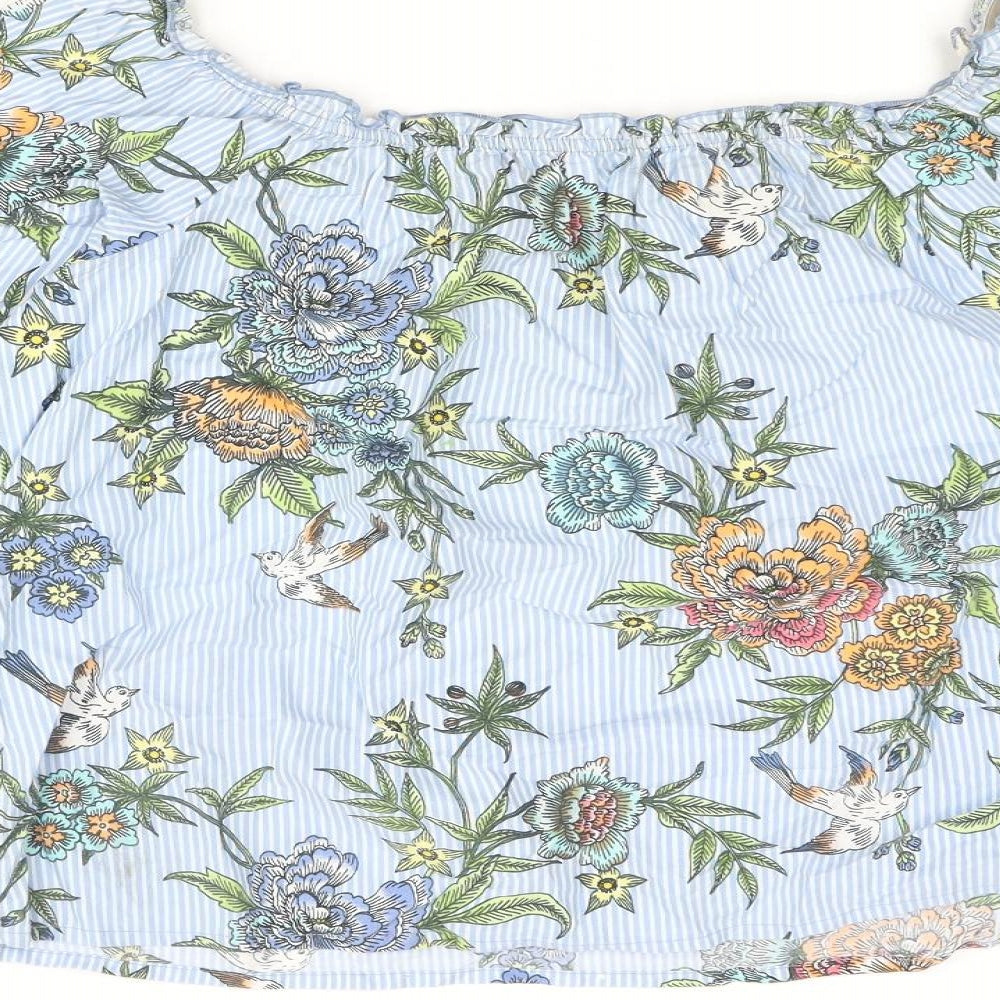 Influence Womens Blue Striped Polyester Basic Blouse Size 12 Off the Shoulder - Floral Frill