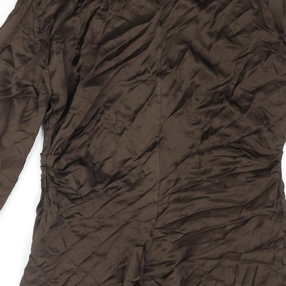 Womens UK Size L Zara Brown Basic Button-Up