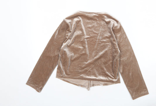 FOREVER 21 Womens Beige Polyester Cropped T-Shirt Size S V-Neck - Cardigan Style