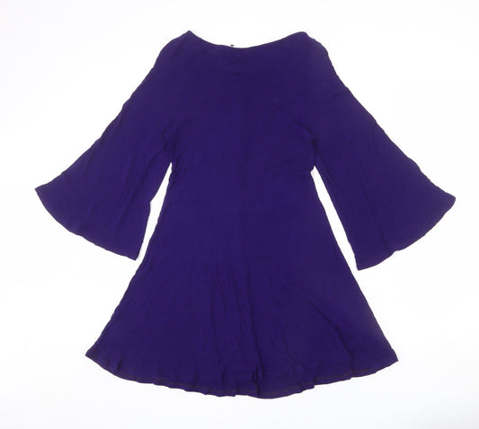Phase Eight Womens Purple Viscose A-Line Size 12 Round Neck Pullover - Flared Sleeve
