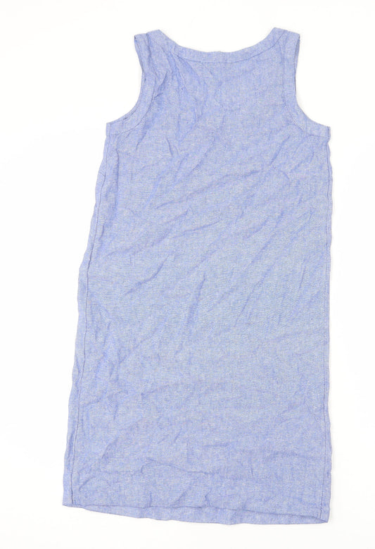 Marks and Spencer Womens Blue Linen Sheath Size 6 Round Neck Pullover
