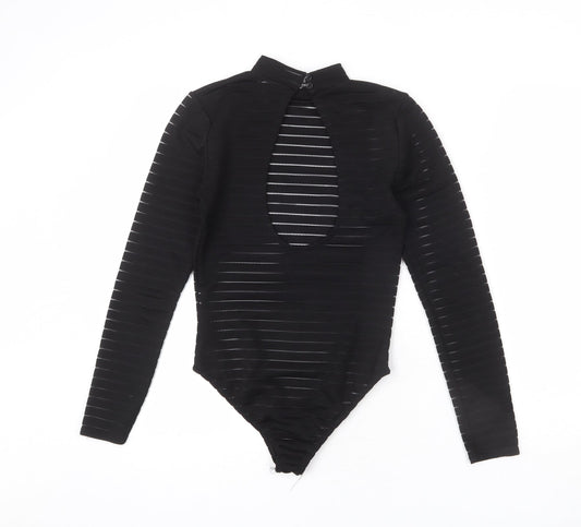 I SAW IT FIRST Womens Black Striped Polyester Bodysuit One-Piece Size 6 Snap - Cut Out Back Detail