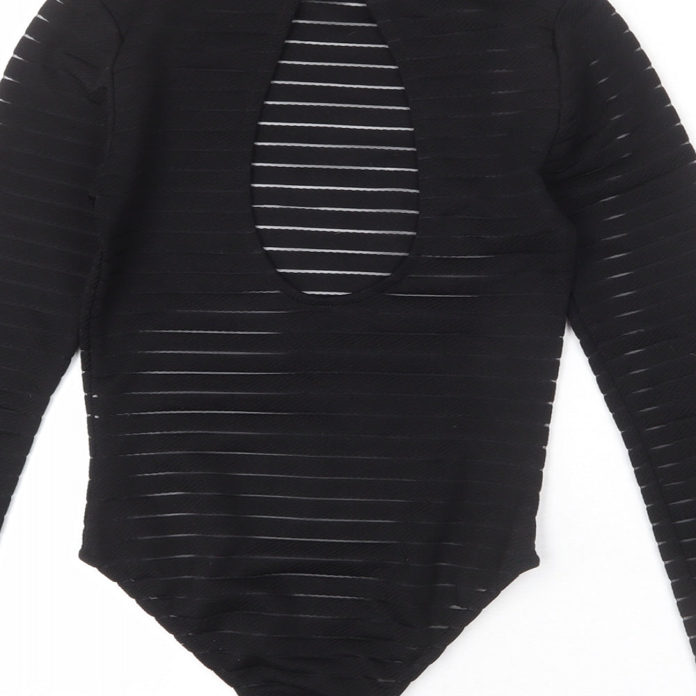 I SAW IT FIRST Womens Black Striped Polyester Bodysuit One-Piece Size 6 Snap - Cut Out Back Detail