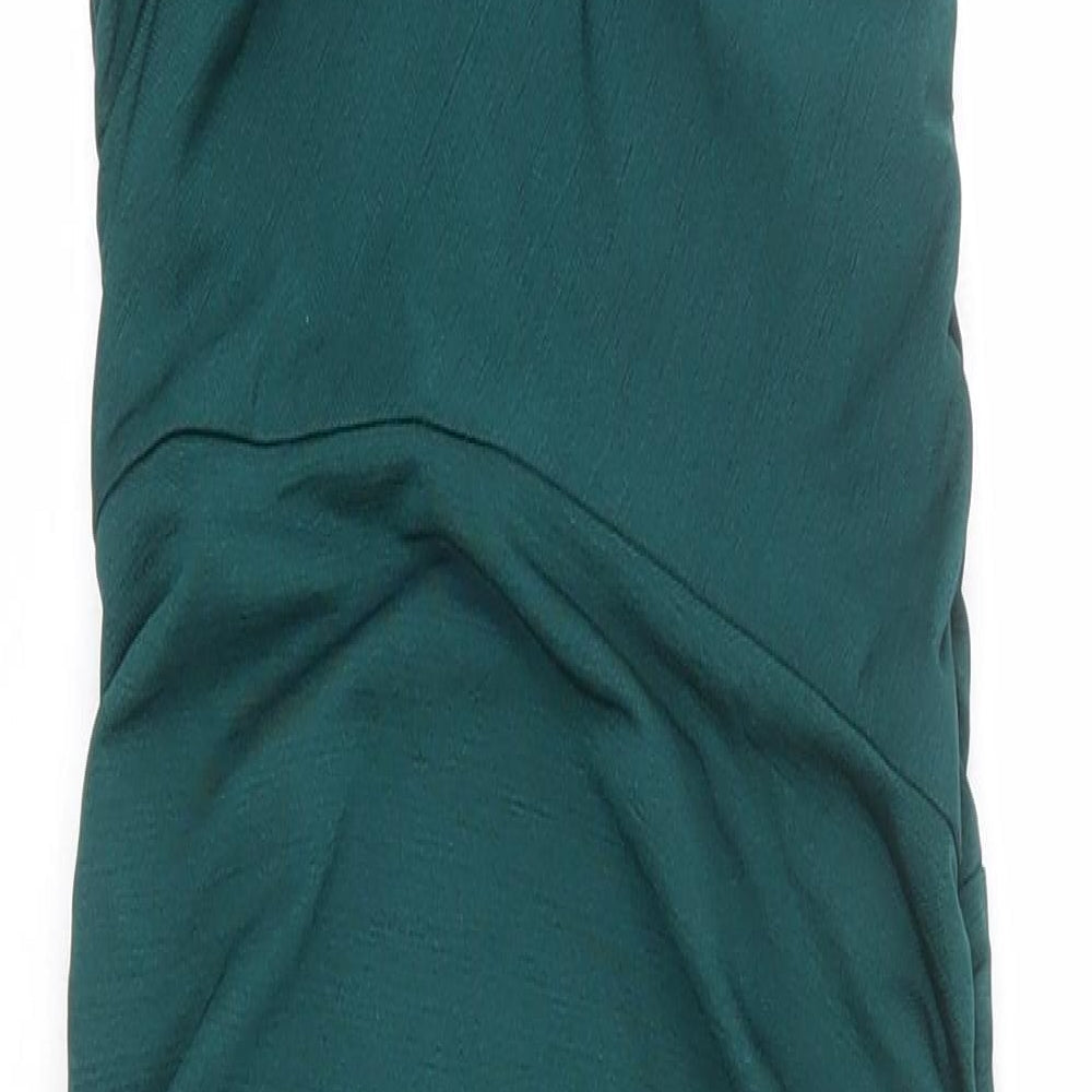 PRETTYLITTLETHING Womens Green Polyester Bodycon Size 4 One Shoulder Pullover - Ruched