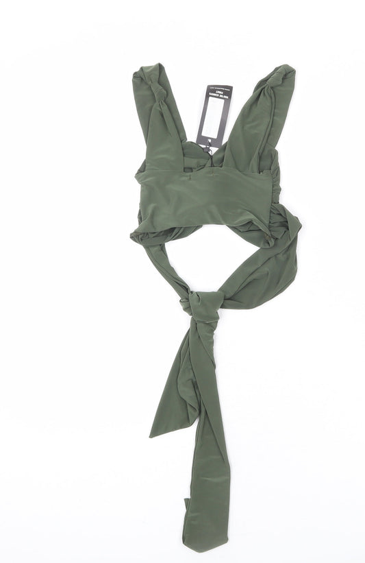 I SAW IT FIRST Womens Green Polyester Cropped T-Shirt Size 6 V-Neck - Tie Detail