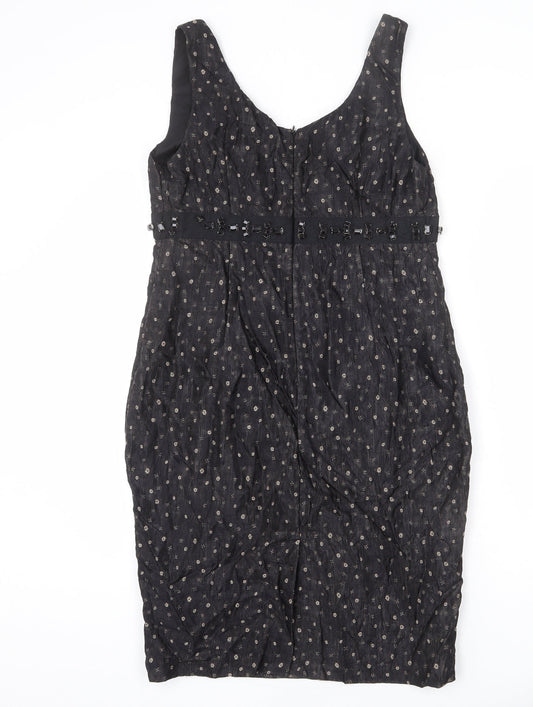 Phase Eight Womens Black Geometric Polyester A-Line Size 14 Scoop Neck Zip - Slit, Rhinestones