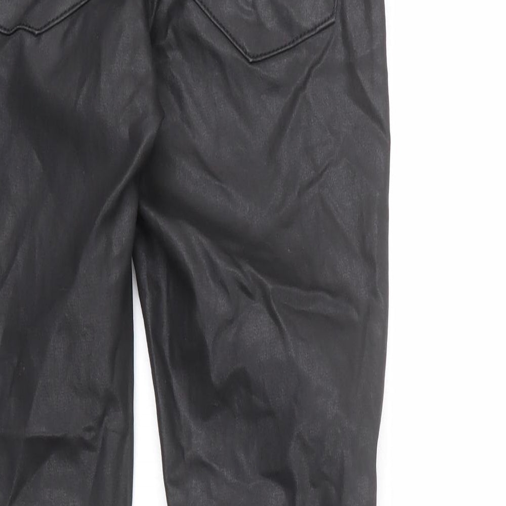 Topshop Womens Black Cotton Trousers Size 28 L30 in Regular Zip - Leather Look
