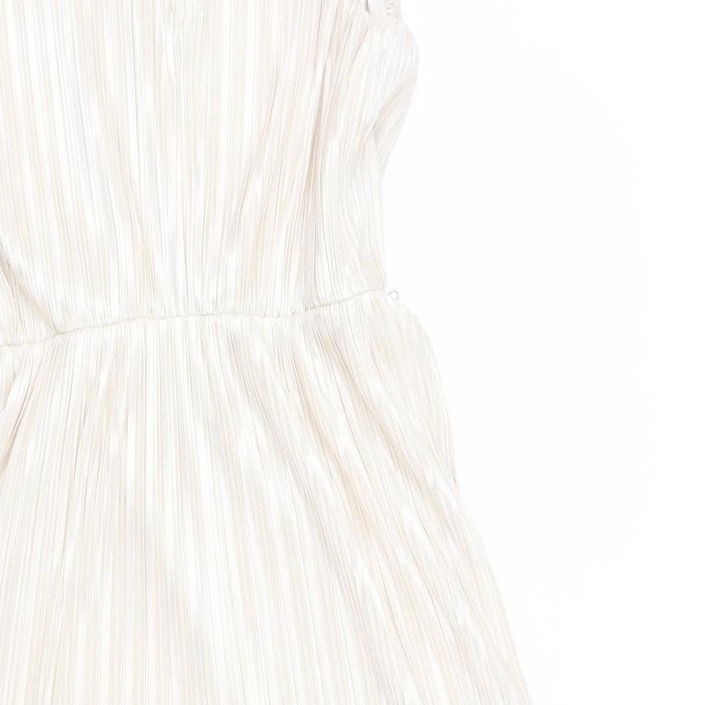 Miss Selfridge Womens Gold Polyester A-Line Size 12 Round Neck Button - Sparkle, Pleated