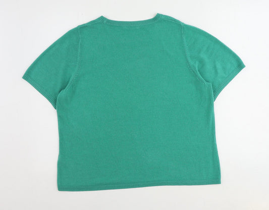 Classic Womens Green Round Neck Acrylic Pullover Jumper Size 18