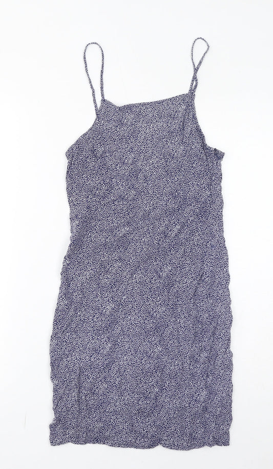 Additional front view of Cooperative women’s blue floral viscose mini, size XS, square neck zip