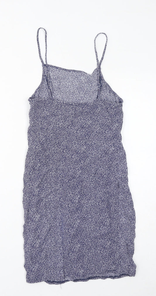 Cooperative Womens Blue Floral Viscose Mini Size XS Square Neck Zip