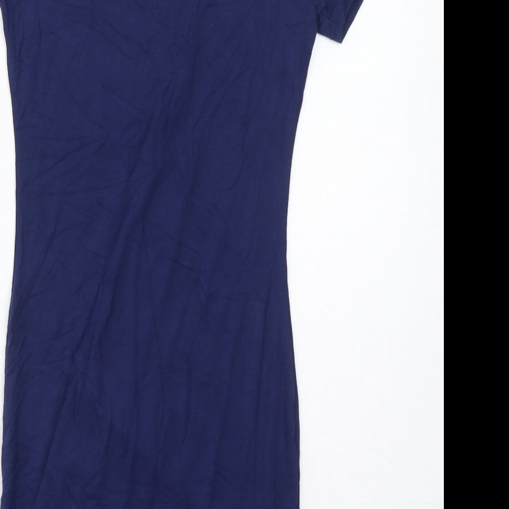 PRETTYLITTLETHING Womens Blue Viscose Bodycon Size 8 Off the Shoulder Pullover